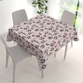 Biante Detský bavlnený štvorcový obrus Sandra SA-647 Tučniačiky s hnedými lietadielkami na bielom 80x80 cm