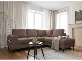Hnedá menčestrová rozkladacia rohová pohovka (pravý roh) Lofty Lilly – Miuform