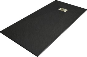 Mexen Hugo, obdĺžniková sprchová vanička SMC 180 x 90 cm, čierna, zlatá krytka, 42709018-G