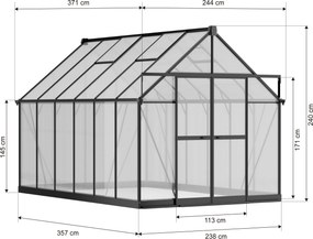 Skleník 240 x 244 x 371 cm, zosilnená konštrukcia, polykarbonát 6 mm