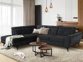 Rohová sedacia súprava Sergio, čierna látka, ľavý roh