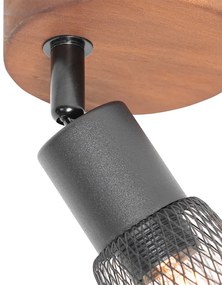 Priemyselné bodové svetlo čierne s drevom - Kristina