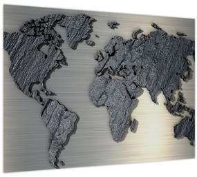 Sklenený obraz - Mapa sveta v kamennej textúre (70x50 cm)