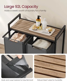 Kôš na prádlo, 2 priehradkový, 2 × 46 l, 73 × 33 × 72 cm, ťavová hnedá a šedá