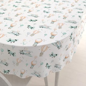Biante Detský bavlnený oválny obrus Sandra SA-457 Líšky v lietadielkach na bielom 140x220 cm