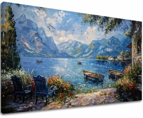Obraz krajiny na plátne Prístav v horách | Akrylové detaily 40x60 cm