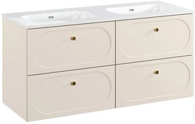 Kúpeľňová skrinka Donna Fly so zápustnými umývadlami 120 cm piesková