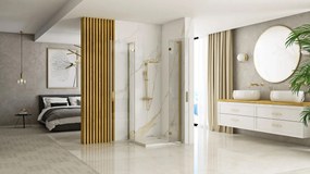 Sprchovací kút REA HUGO DOUBLE GOLD BRUSH 90x80, zlatý kartáčovaný/transparent - bez vaničky