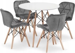 Jedálenská zostava TODI 80cm okrúhly stolový set biely a 4 stoličky LAGO sivé - ZADARMO 2 stoličky LAGO sivé v cene setu
