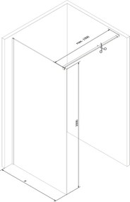 Mexen Kioto, sprchová zásteny typ Walk-In 120 x 200 cm, 8mm číre sklo, medený matný profil, 800-120-101-65-00