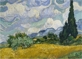 Sklenený obraz - Vincent van Gogh, Wheat Field with Cypresses, reprodukcia (70x50 cm)