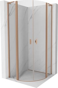 Mexen Mist L, štvrťkruhový sprchový kút s 2-krídlovými dverami, 90 x 90 cm, 8mm číre sklo, medený profil, 8A32L-090-090-65-00