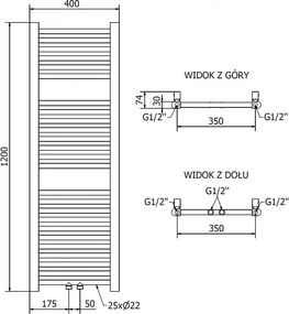 Mexen Mars, elektrické vykurovacie teleso 1200 x 400 mm, 300 W, zlatá lesklá, W110-1200-400-2300-50