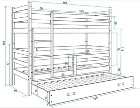 Poschodová posteľ s prístelkou ERIK 3 - 160x80cm - Borovica - Biela