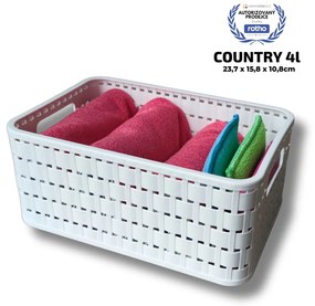 Rotho Plastový košík COUNTRY, rovný, biely (4 l - 24 x 16 x 11)