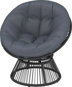 Outsunny papasan s 360° otáčaním — okrúhle polyratanové ležadlo s vankúšom, oceľový rám — sivé | Aosom