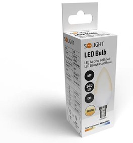 SOLIGHT LED žiarovka sviečka matná C37 4W, E14, 3000K, 340lm