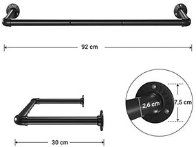 Nástenný vešiak na šaty, čierny, 92x30cm