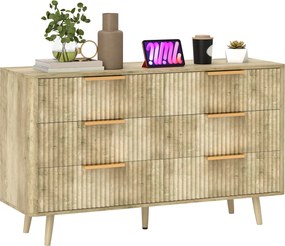 HOMCOM Komoda s 6 zásuvkami do spálne s pruhovaným dizajnom a drevenými nohami 62x35x105 cm Dub | Aosom