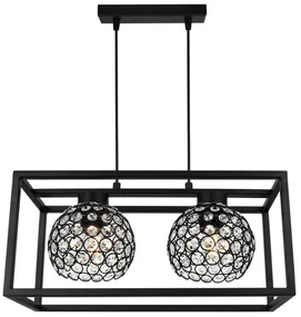 Závesné svietidlo Crystal Cage, 2x čierne krištáľové tienidlo v kovovom ráme