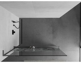 Mexen Kioto+ L, sprchová zástena Walk-In s poličkou a vešiakom 100 x 200 cm, 8mm číre sklo biely vzor, grafitový profil, 800-100-123-66-85