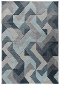 Flair Rugs, Kusový koberec Hand Carved Aurora Denim Blue, 120x170, modrá, kancelária