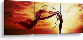 Obraz - Silueta ženy v západu slnka (s hodinami) (90x30 cm)