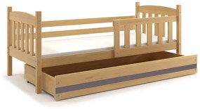 Detská posteľ KUBUŠ 1 s úložným priestorom | borovica Farba: Borovica / sivá, Rozmer.: 160 x 80 cm