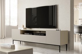 RTV skrinka Nicole 200 cm s výklenkom a zásuvkami - kašmír / čierne nožičky