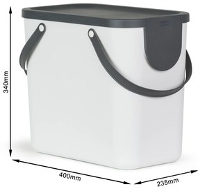 Odpadkový kôš stohovateľný, s nálepkami ALBULA, 25 l, biely/antracit