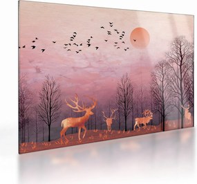 Sklenený obraz - Jelene v žiare zapadajúceho slnka (70x50 cm)