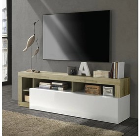 Televízny stolík LENOR biela/svetlý dub