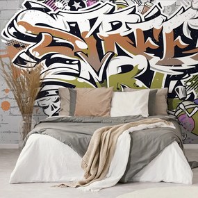 Tapeta oranžový Street Art nápis so sprejmi - 150x100