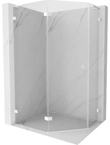 Mexen Lunar, L päťuholníkový sprchový kút naklápací doľava 90 x 80 cm, 8mm číre sklo, biely profil, 831L-090L-080P-20-00-L