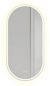 Rea Oval, LED kúpeľňové zrkadlo 50x100cm, zlatý matný rám, HOM-02506