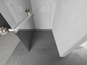 Mexen Kioto+ L, sprchová zástena Walk-In s poličkou a vešiakom 80 x 200 cm, 8mm sklo vzor zrkadlo, biely profil, 800-080-123-20-50