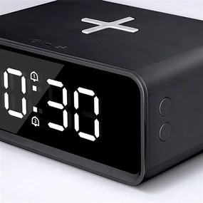 Solight CA07B - Digitálne hodiny s Qi bezdrôtovou nabíjačkou 230V/CR2032 čierne