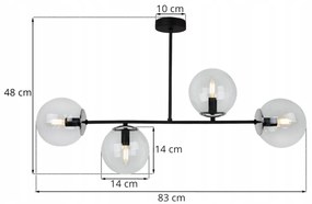 Stropné svietidlo Paris, 4x transparentné sklenené tienidlo, (výber zo 4 farieb uchytenia)