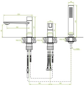 Laveo Tores, 3-otvorová vaňová batéria, chrómová, LAV-BVT_013D