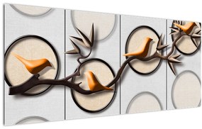 Umelecký obraz - Vtáčiky na vetve (120x50 cm)