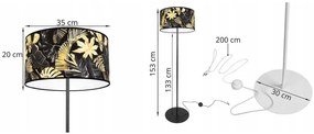 Stojacia lampa Gold Flowers, 1x čierne textilné tienidlo s kvetinovým vzorom, (fi 35cm), o
