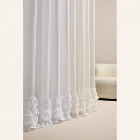 Biela záclona Flavia s volánmi a striebornými priechodkami 300 x 250 cm