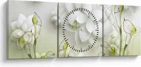 Obraz s kvetmi (s hodinami) (90x30 cm)