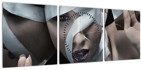 Obraz ženy so stuhou (s hodinami) (90x30 cm)