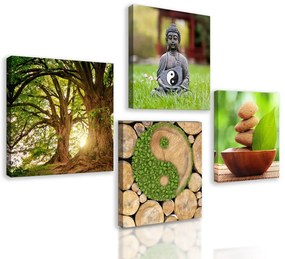 Set obrazov Feng Shui s nádychom zelenej
