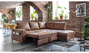 Hnedá rozkladacia rohová pohovka z imitácie kože (pravý roh) Lofty Lilly – Miuform