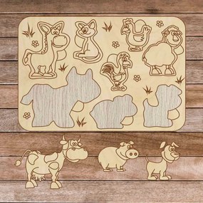 Detská drevená puzzle vkladačka - Zvieratká na farme 8 dielikov | SENTOP H024