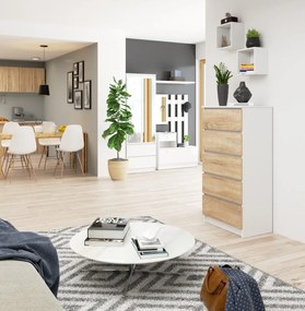 Komoda Kuba 60 cm - 5 zásuviek biela/sonoma