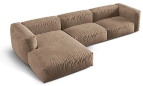 Svetlohnedá zamatová modulárna rohová pohovka (ľavý roh/s leňoškou) Martina – Micadoni