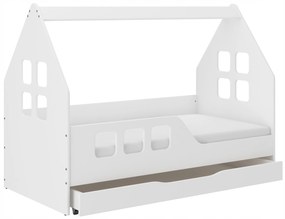Detská domčeková posteľ KIDHOUSE so zásuvkou - biela - ľavá - 160x80 cm